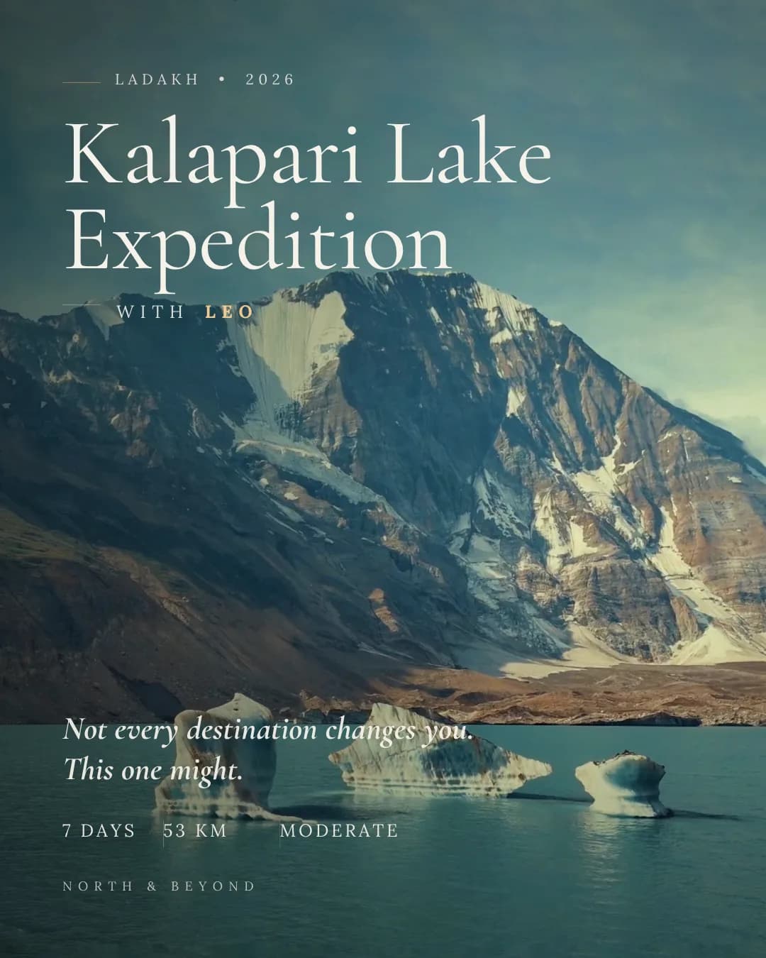 Instagram carousel cover slide — Kalapari Lake Expedition, with Leo