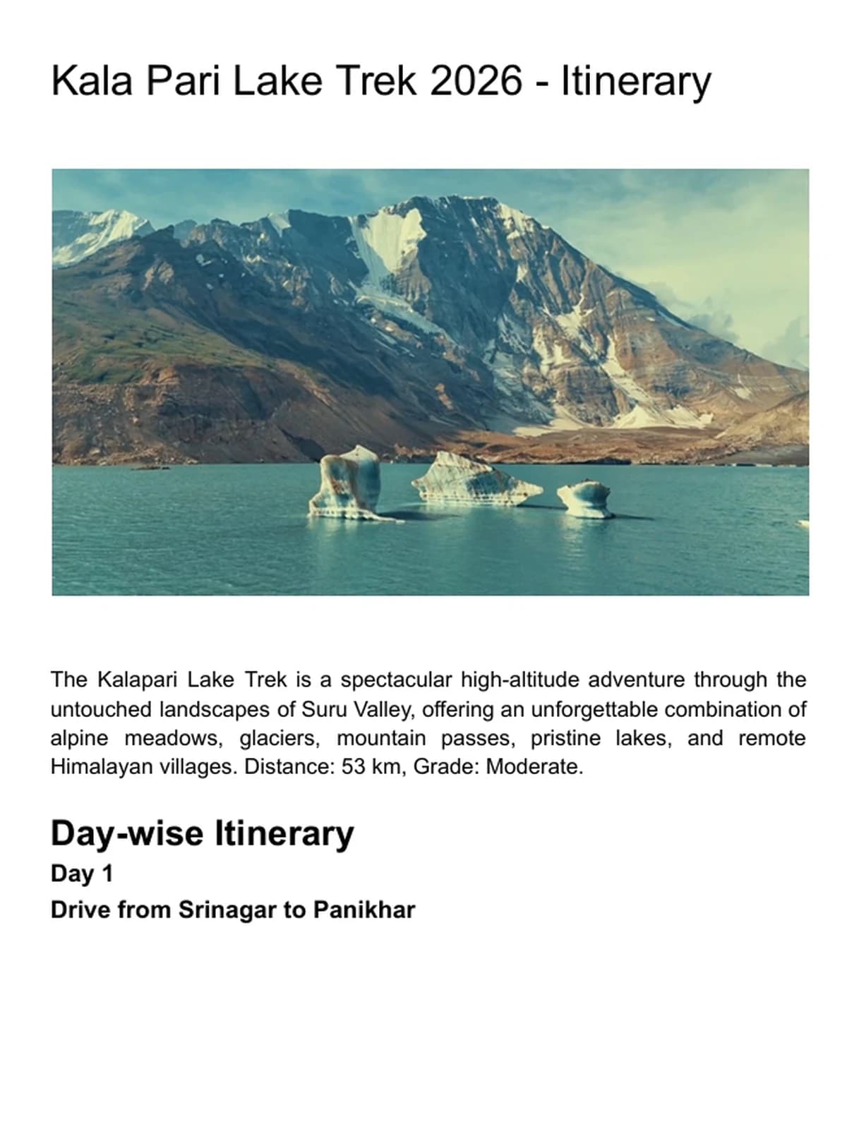 A plain word-processor itinerary, unformatted